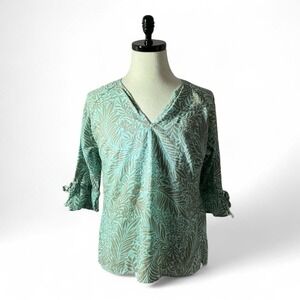 Columbia Sportswear Company Women's Floral Print V Neck 3/4 Sleeve Top L